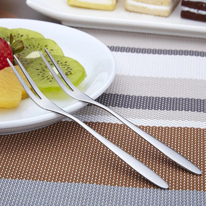Tenedor de degustación de acero inoxidable tenedor de frutas para pasteles mini herramientas para el hogar dos dientes Foto 2 de 4