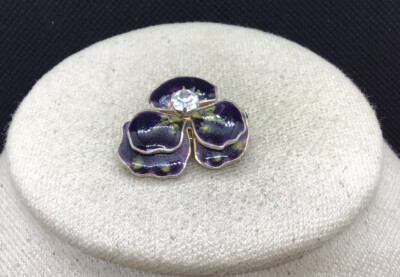 Vintage Gold Tone Costume Purple-Yellow Enameled Rhinestone Floral