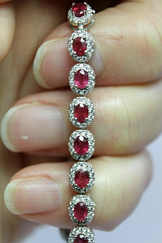 Silver Bracelet Ruby Genuine Natural Gems Solid Sterling 6 1/2 to 7 3/4 Inch - Picture 10 of 24