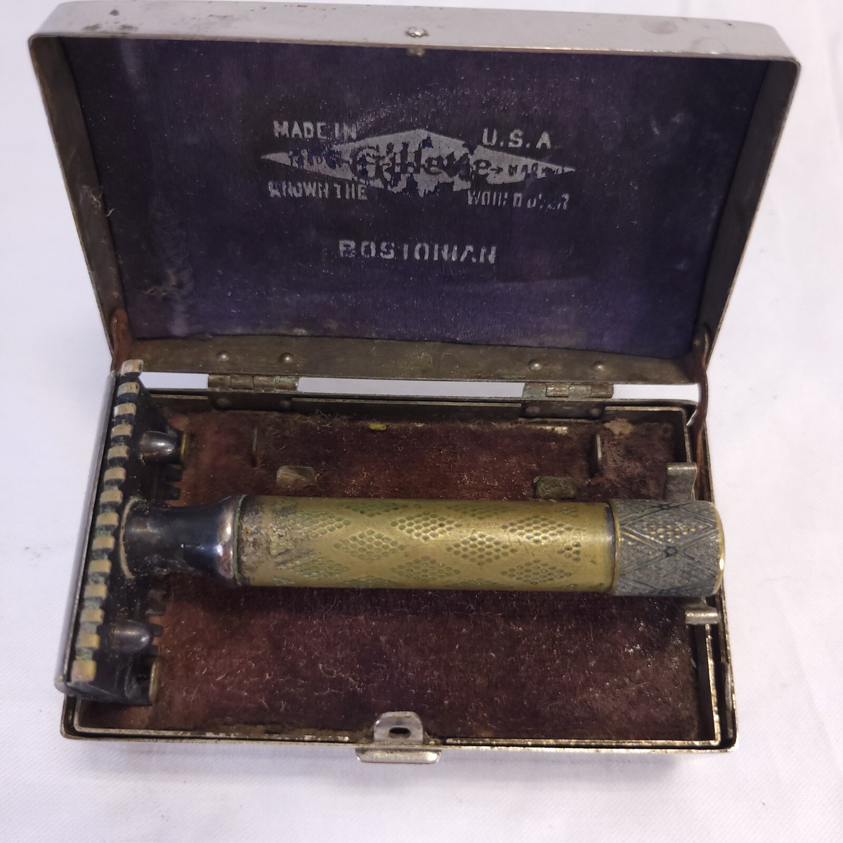 Vintage Gillette Bostonian Safety Razor & Case 1920s Made In USA