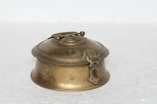 1920's Old Hand Crafted Brass South India Small Round Box Rich Patina NH723