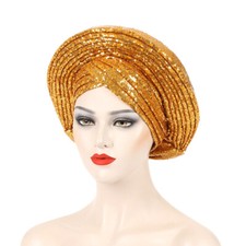 Nigerian Wedding Cap Aso Oke African Headtie Auto Gele Women Hijab Hat Head Wrap