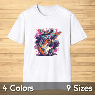 Cool Retro Rockin' Cat Unisex T-Shirt Vintage Stylish Cat Lover Softstyle Tee