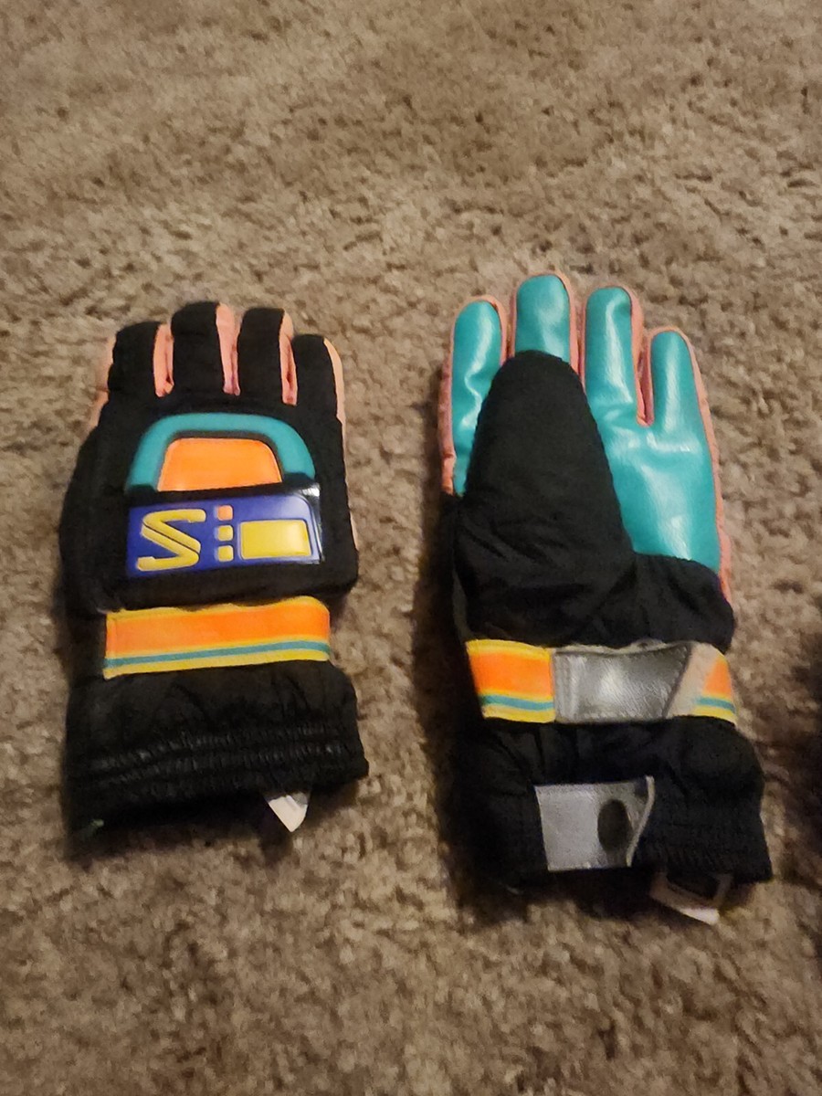 blue salomon ski gloves Vintage 90's Team Salomon Ski Snow Gloves Coral Green Purple SG100 Size  YOUTH M