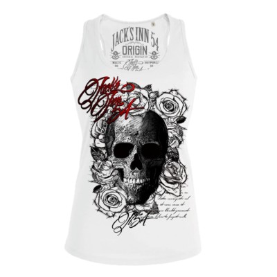 Jack's Inn 54 Skull'n Roses weißes Tanktop Tank Tops | Ärmellos T Shirts| Sport