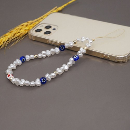 Blue Color Pearl Phone Chains Evil Eye Anti-Lost Rope Beaded Chain Mobile Strap - 第 7/16 張圖片
