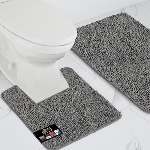 2-Piece Chenille Bath Mat Set 30"x20" Quick-Dry Washable Microfiber Bathroom - Picture 88 of 213