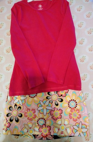 Handmade Skirt Double Sided Floral & Pink L/S Shirt CP Girl's Size 10 - Picture 3 of 9