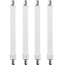 TRIXES White Bed Sheet Clips x4 NEW Elastic Suspender Style Fasteners for Sheets