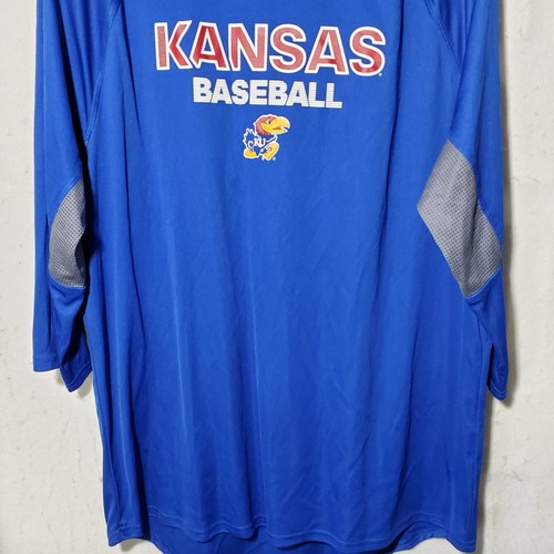 Kansas University KU Jayhawks Shirt Men's XL Blue 3/4 Sleeve Climalite - Picture 3 of 12