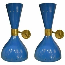 1950's PAIR-Mid Century Brass Italian Diabolo Wall Sconce Light -Fixture