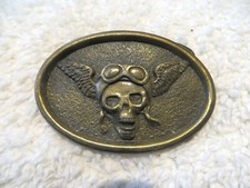 NOS - Solid Brass Skull and Wings Bikers Vintage 1970'S Belt Buckle RARE HARLEY