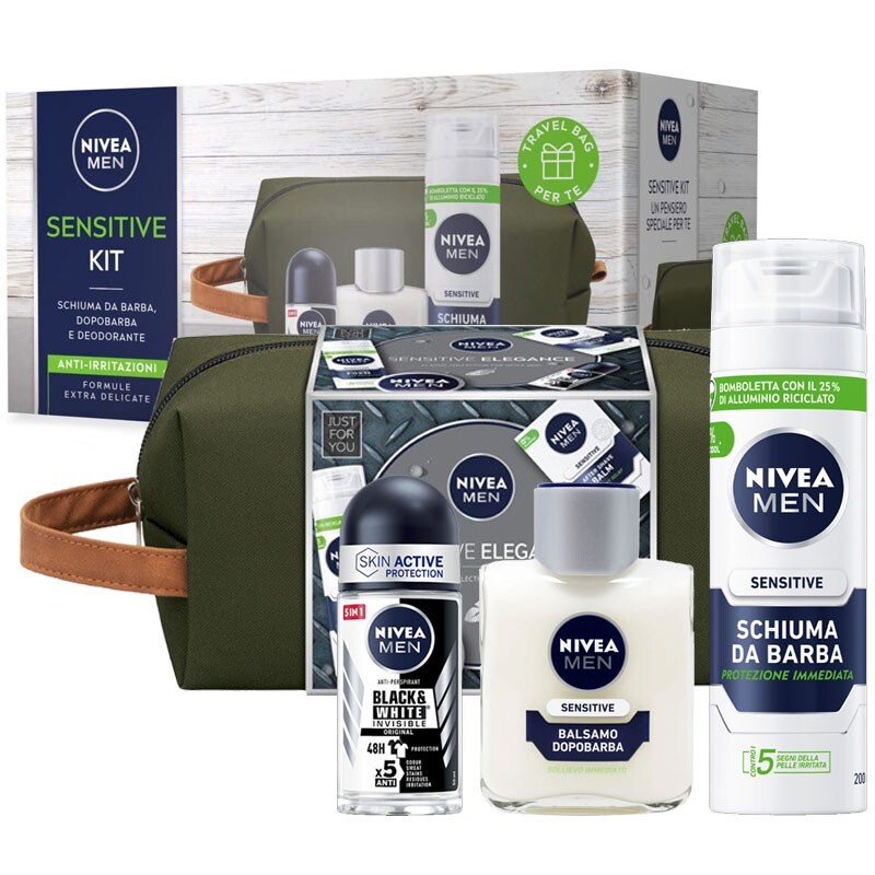Cofanetto Nivea Men Sensitive Kit balsamo dopobarba+schiuma barba+deo roll on