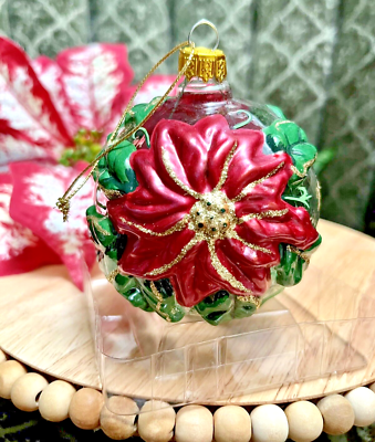 VTG Dillard's 2000 Christmas Poinsettia Clear Ornament/Set of 2