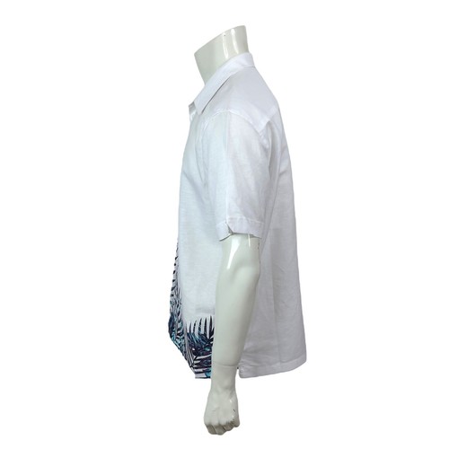 Cubavera Mens Large Brilliant White 64% Linen 36% Cotton Tropical Palms - Picture 7 of 12