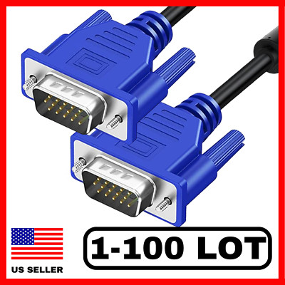 Lot of 1-100 5FT 15 PIN VGA Monitor adapter M/M Male To Male Cable For PC TV