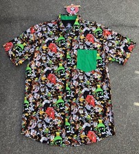 Looney Tunes Warner Brothers Button Up Shirt Mens Size M Black All Over Print