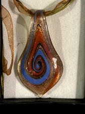 Murano Style Blown Glass Necklace Pendant Charm Beautiful Colors!! New in Box