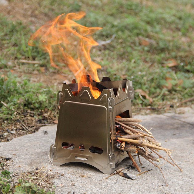 LIXADA Stainless Steel Compact Folding Wood Stove Outdoor Camping Picnic BBQ