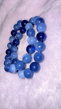 Blue Beaded Stretch Slip-On Bracelet Round Stone Beads Ball/Bead Chain Sizable
