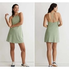 Madewell MWL Flex 2.0 Fitness Dress Sage Green High Neck Built in Bra & Shorts M