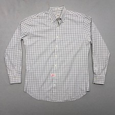 Peter Millar Button Down Shirt Mens Large White Gray Plaid Long Sleeve