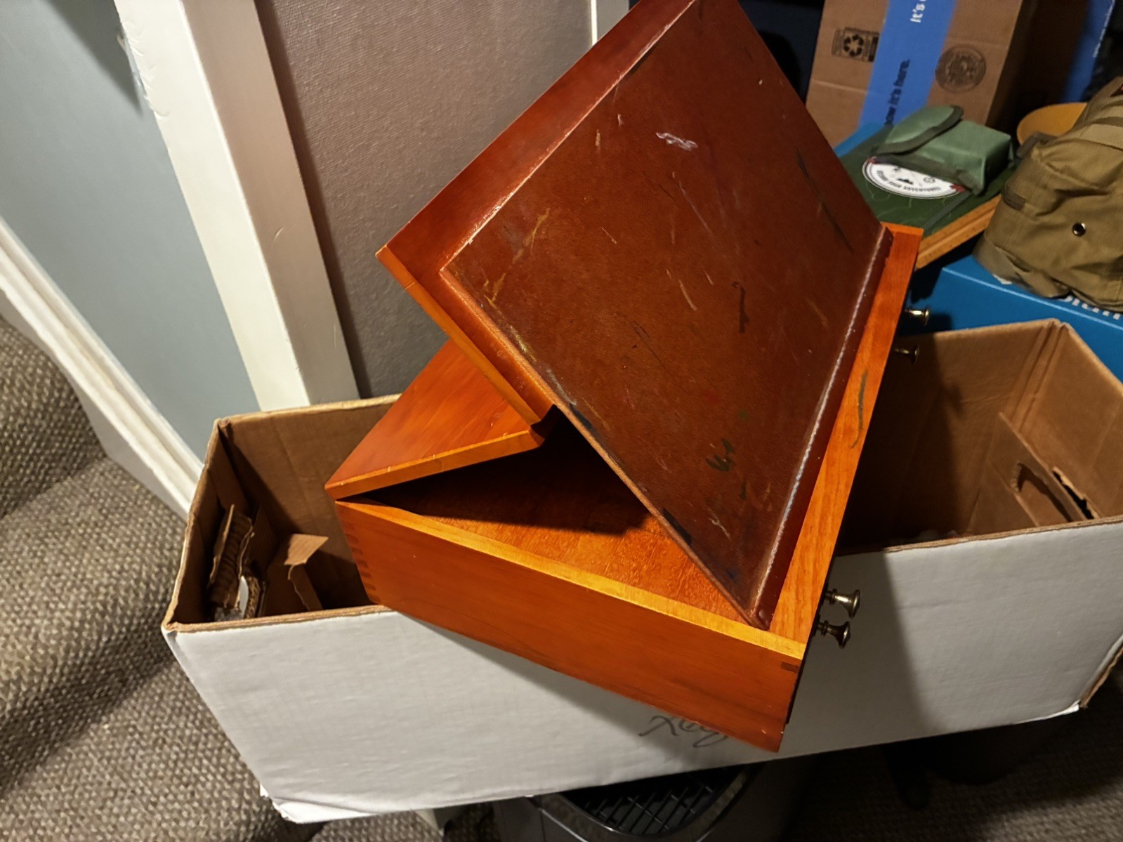 Vintage Large Wooden Portable Desktop Lectern W/ Sections Artist Drawers