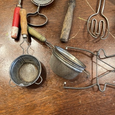 Lot 15 Vintage Antique Kitchen Utensils Gadgets Tools Wood Tin