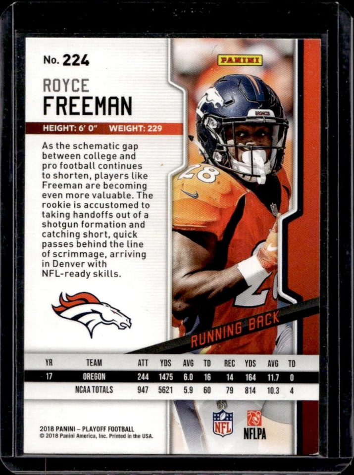 2018 Panini Playoff Royce Freeman RC Goal Line Rookie #224 Broncos - Image 2 of 2