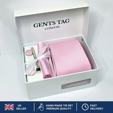 Pink Striped tie set with Cufflinks, Pocket Square  – Ideal Gift for Him