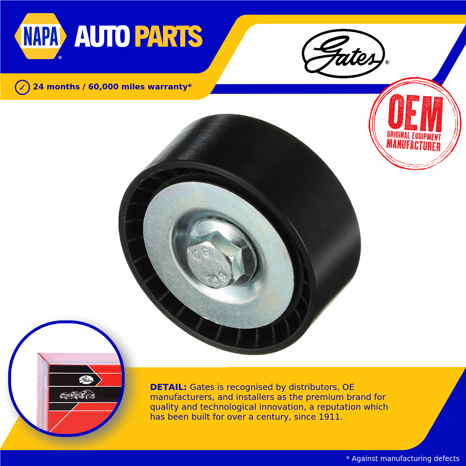 Aux Belt Idler Pulley T36775 Gates Guide Deflection 1854164 55565572 55568403