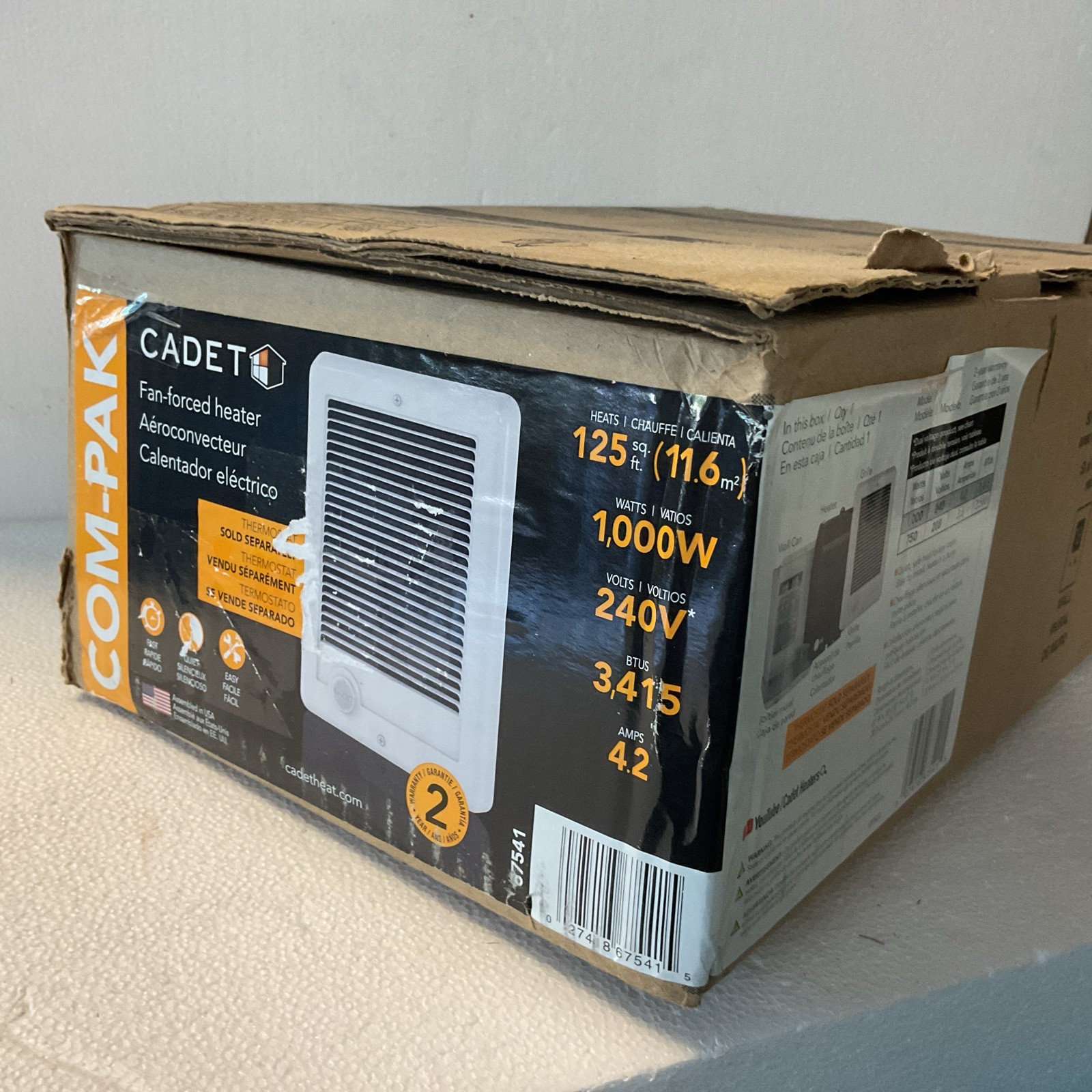 Cadet Com-Pak CSC102W 240V 1000W Wall Heater Fan Forced Heat