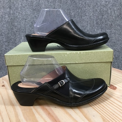 Clarks Artisan Collection Mule Shoes Womens 10 Wide Buckle Leather Black NEW