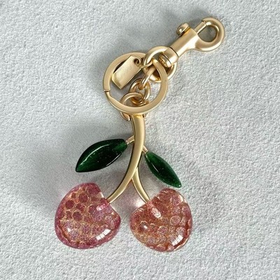 Coach Pink Cherry Apple Bag Charm Keychain Resin Metal Brass Purse Decoration