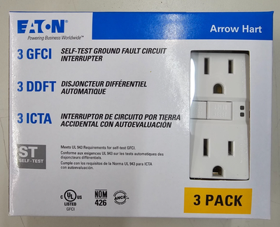 #ad Eaton 3 pack 15 Amp 125 Volt White Indoor GFCI Wall Outlet SGF15W 3 LW $26.95