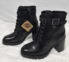 Harley-Davidson Adina Lace Women's Heel Black Leather Motorcycle Boots Size 8 M