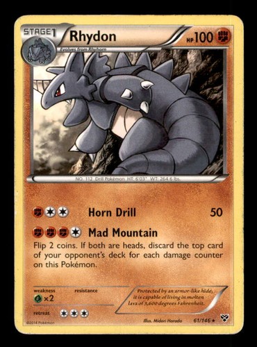 Rhydon 61/146 Rare XY Base Set Pokemon Moderately Played