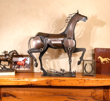 Metal Prancing Race Horse Statue Sculpture - Rustic Handmade from Scrap Steel