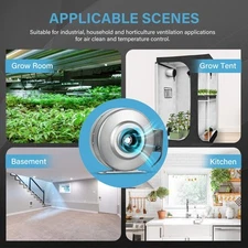 Inline Duct Ventilation Fan Exhaust Blower for Grow Tent Grounded Power Cord