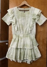 Loveshackfancy Natasha Tie Dye Mini Dress Moss Green Ruffle Lace Boho Sz M
