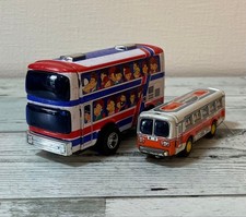 Vintage Ichiko Tin Toy Bus Set x2 Japan Showa Retro Double  Single Deck