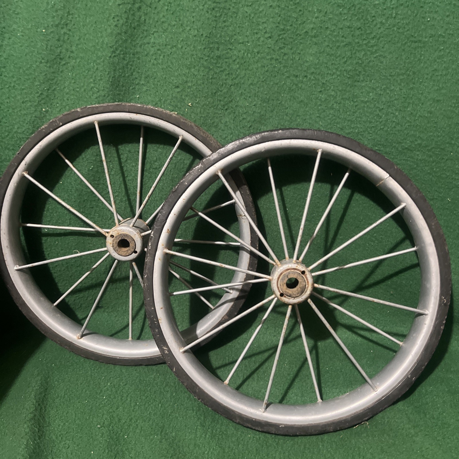 (Used) NOS vintage Pair 2x Tricycle Wagon Pram Cart Metal Spoked Wheels 12" dia (80.00 USD) (Used) NOS vintage Pair 2x Tricycle Wagon Pram Cart Metal Spoked Wheels 12" dia (80.00 USD)