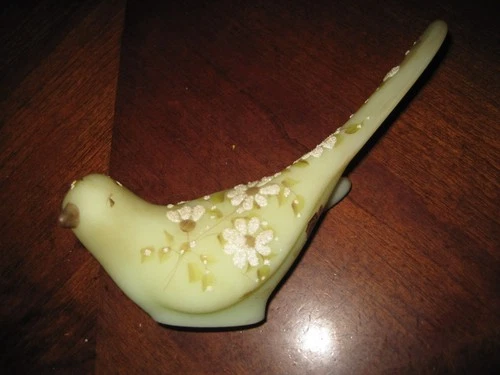 Vintage Fenton Art Glass Vaseline Uranium Figural Bird Figure Figurine #1