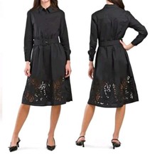 NEW Tahari Shirt Dress Large Belted Black Button Embroidered Eyelet Western