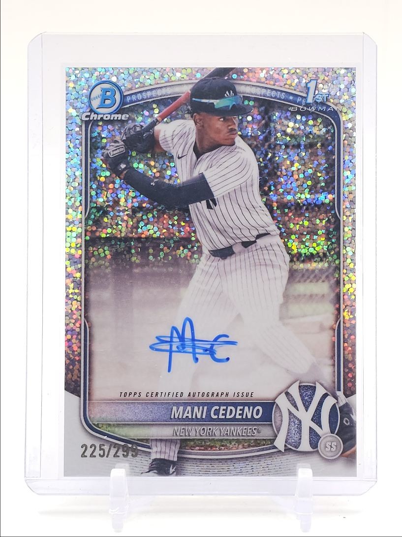 MANI CEDENO 2025 BOWMAN CHROME 1ST SPECKLE YANKEES AUTO /299 Q5167
