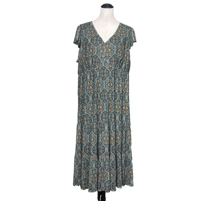 Les Serein Size 3X Green Floral Tiered Dress Boho Chic Maxi Romantic Plus Size