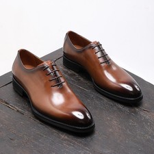 Men Formal Leather Shoes Pointy Toe Casual Cowhide Lace Up Oxford Wedding Shoes