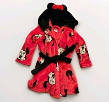 Disney Minnie Mouse Red Plush Bathrobe 2T/3T Kimono-Style w Belt, Hooded