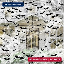 Famoby 1200 sqft Halloween Spider Webs and 120pcs Fake Bats and 50pcs Fake Spide