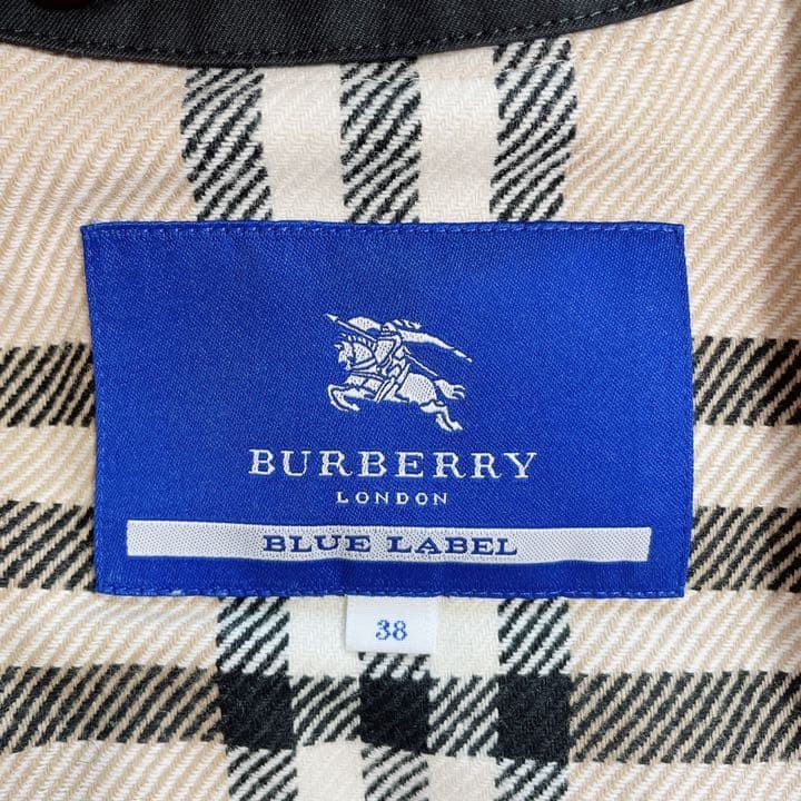 Burberry Blue Label Trench Coat Black Polyester Check Pattern Size 38 Women thumbnail 9